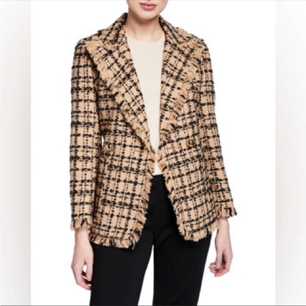 NEW Kate Spade Bicolor Double-Breasted Plaid Fringe Tweed Blazer Size 0, 2, 4